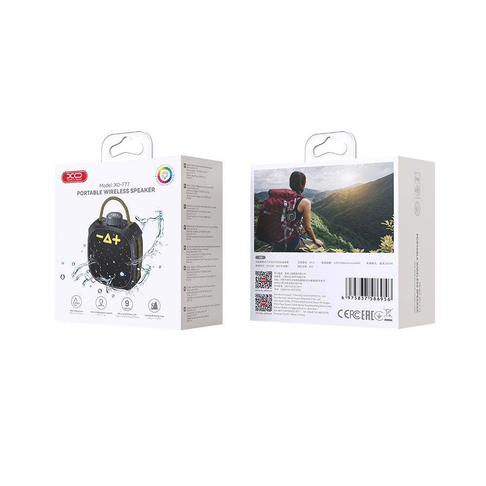 Portable Bluetooth Speaker XO Design F77, TWS, RGB, Waterproof, Black