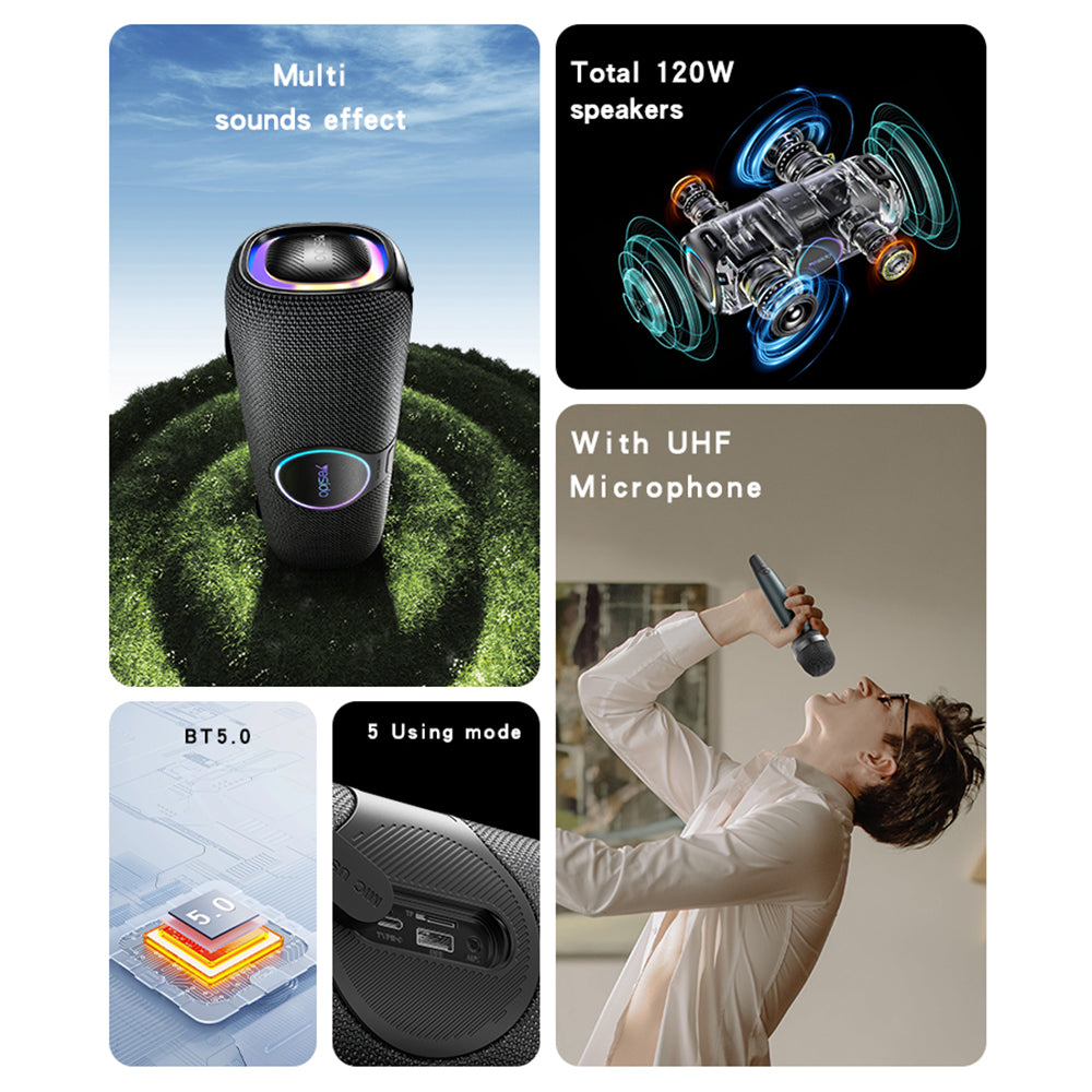 Bluetooth-högtalare Yesido YSW21 Karaoke, 120W, RGB, Vattentät, Svart