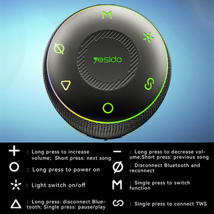 Bärbar Bluetooth-högtalare Yesido YSW22, 30W, RGB, Vattentät, Svart