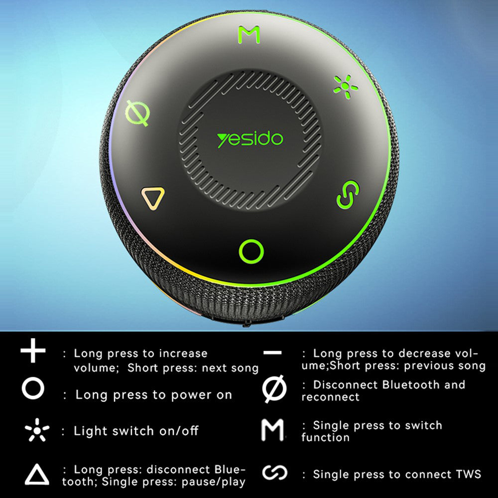 Bärbar Bluetooth-högtalare Yesido YSW22, 30W, RGB, Vattentät, Svart