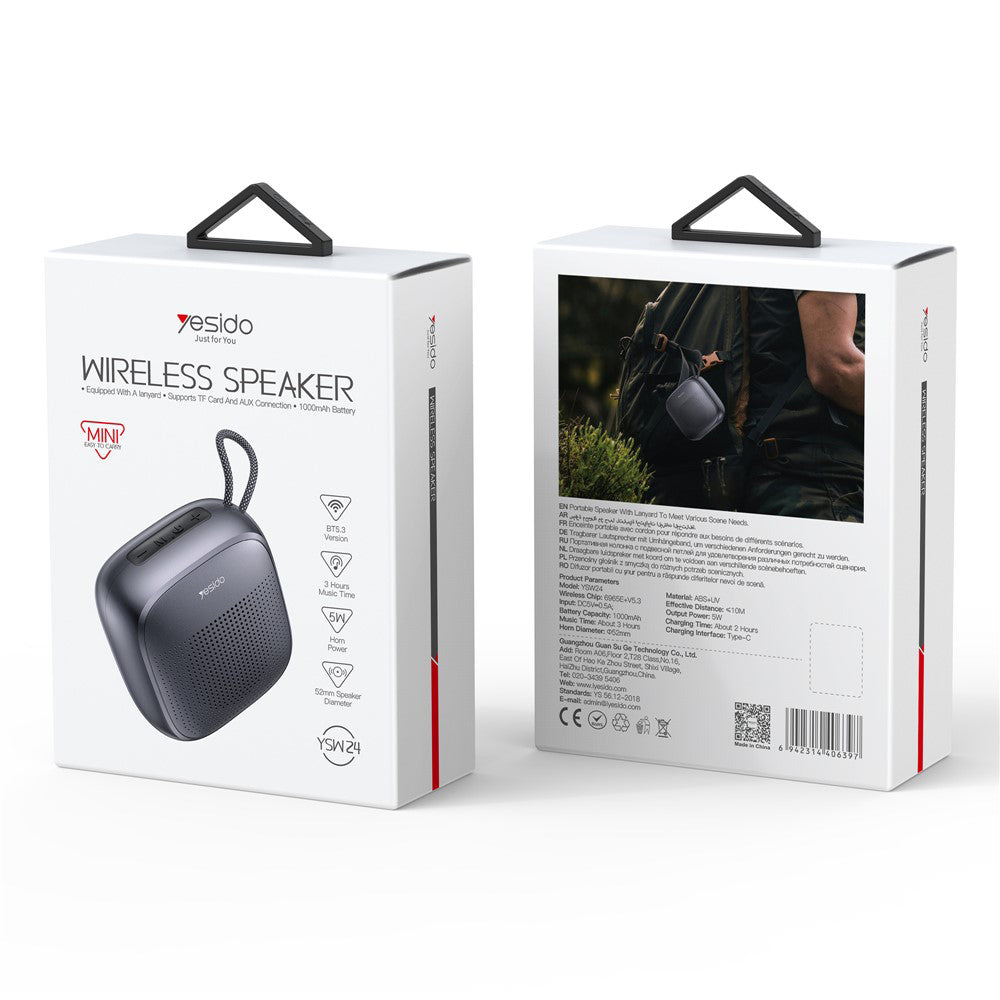 Bärbar Bluetooth-högtalare Yesido YSW24, 5W, Vattentät, Svart