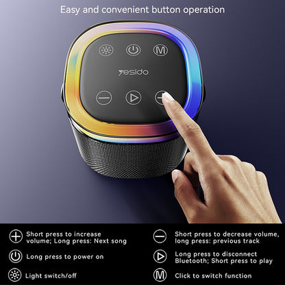 Bärbar Bluetooth-högtalare Yesido YSW25, 5W, RGB, Svart