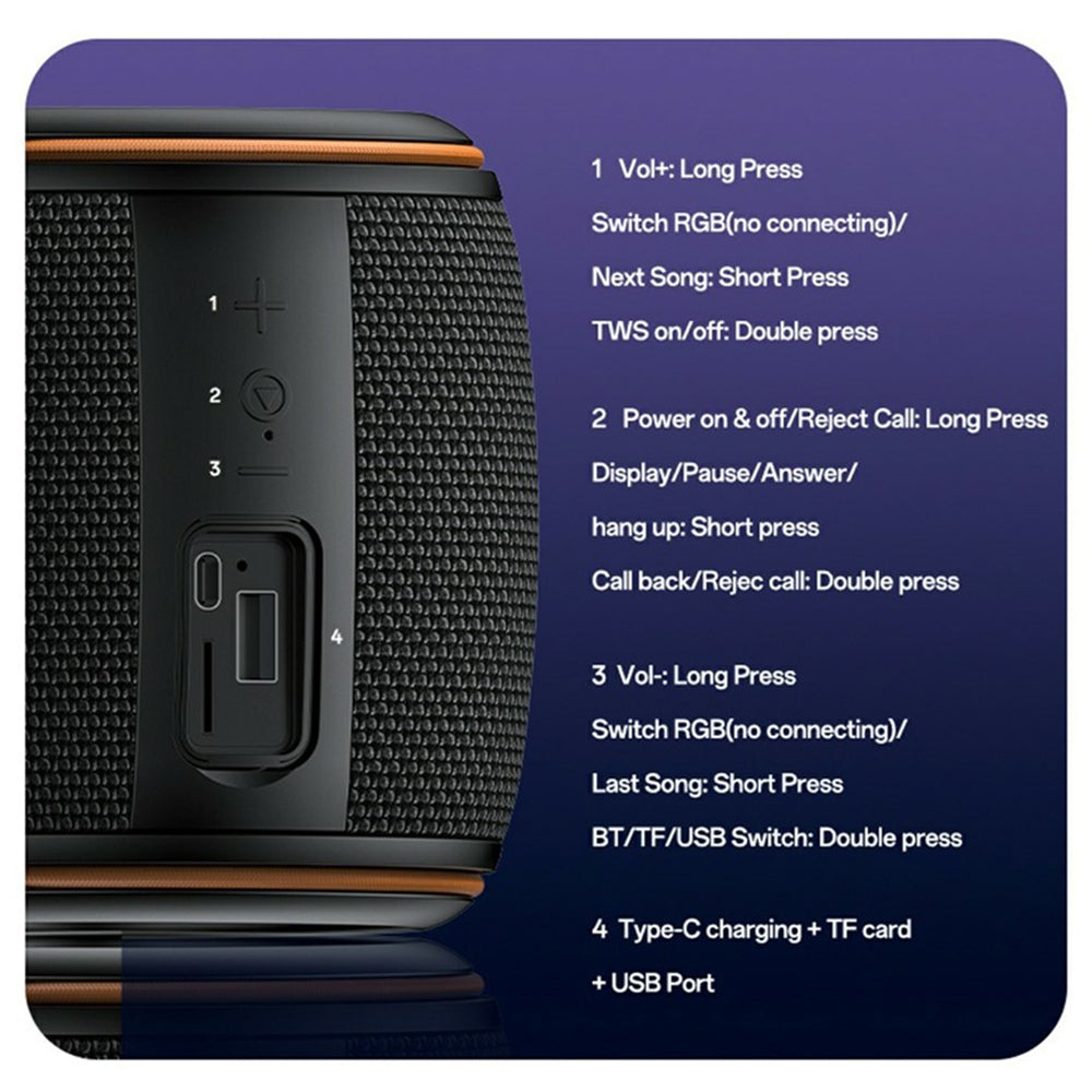 Bärbar Bluetooth-högtalare Yesido YSW40, 8W, RGB, Svart