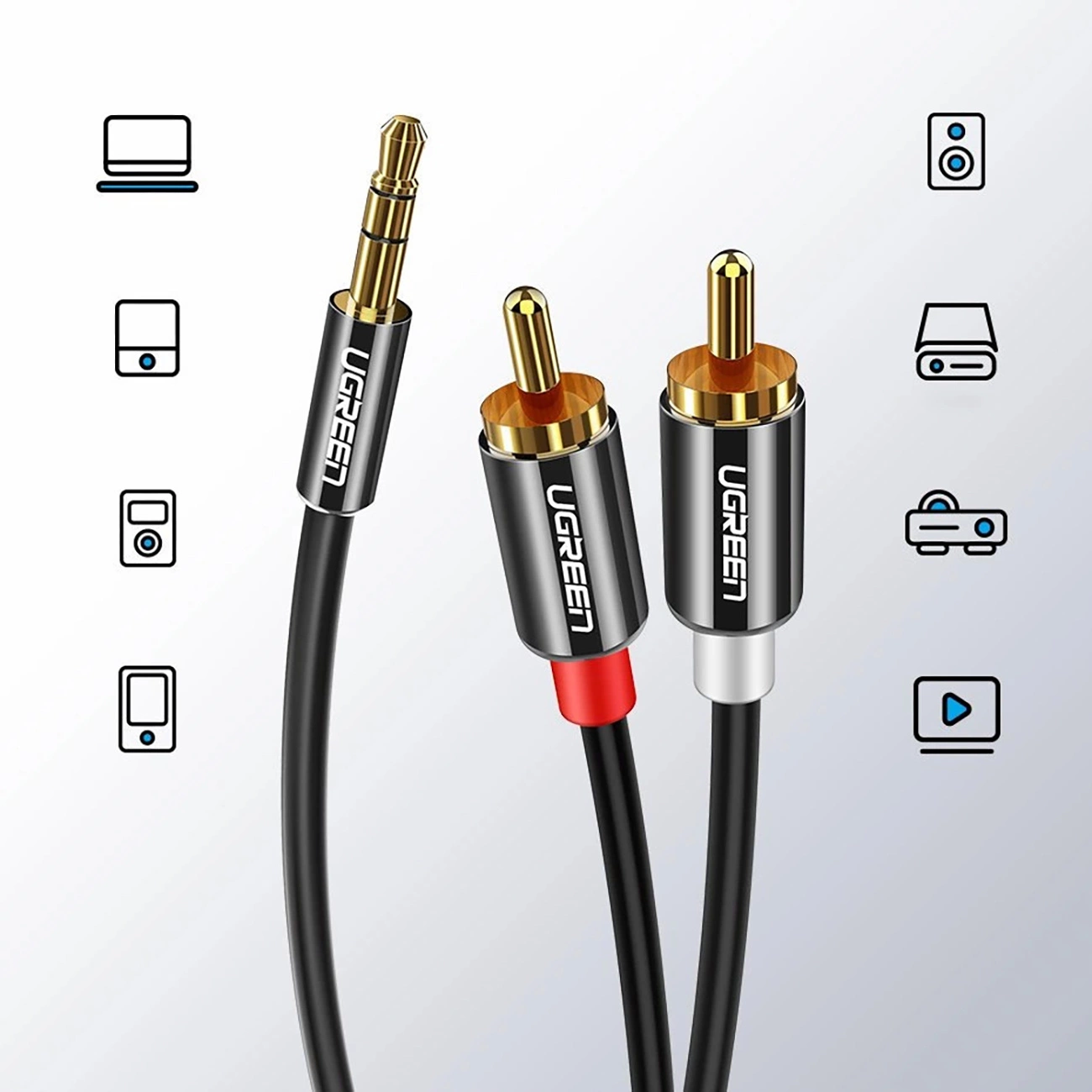 Audio Kabel 3.5mm - 2 x RCA UGREEN AV116, 1m, Svart