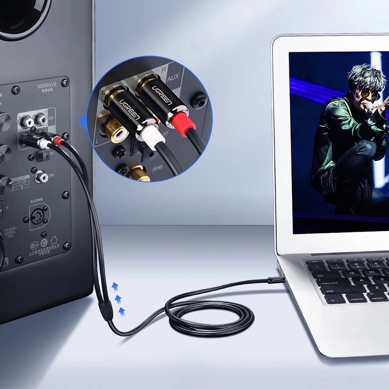 Audio Kabel 3.5mm - 2 x RCA UGREEN AV116, 1m, Svart