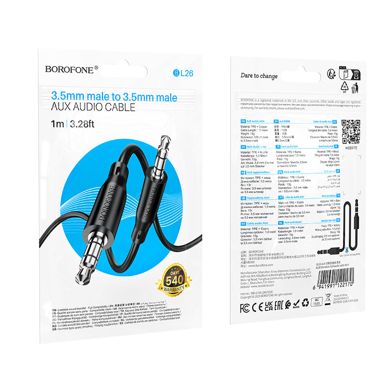 3,5 mm ljudkabel - 3,5 mm Borofone BL26 Standard, 1 m, svart