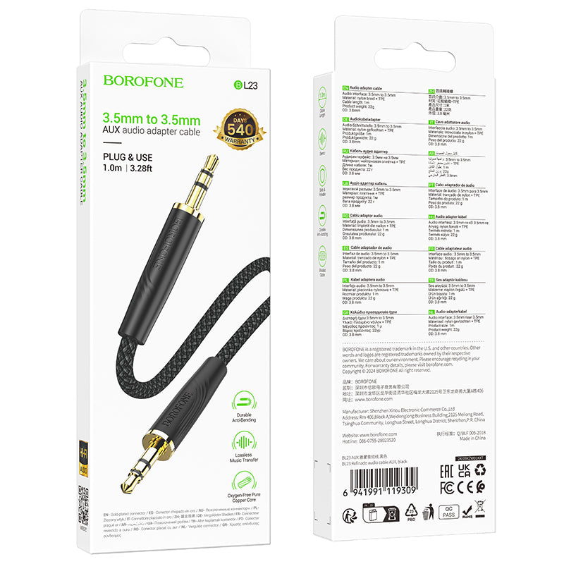 Audio Cable 3.5mm - 3.5mm Borofone BL23 Refinado, 1m, Black