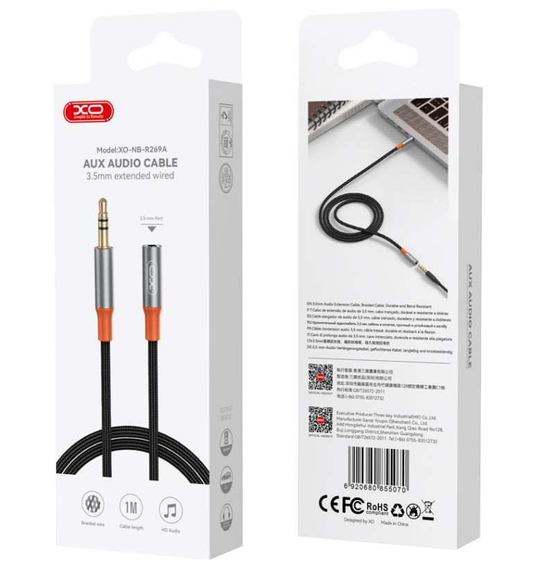 Audio Cable 3.5mm - 3.5mm XO Design NB-R269A, 1m, Black