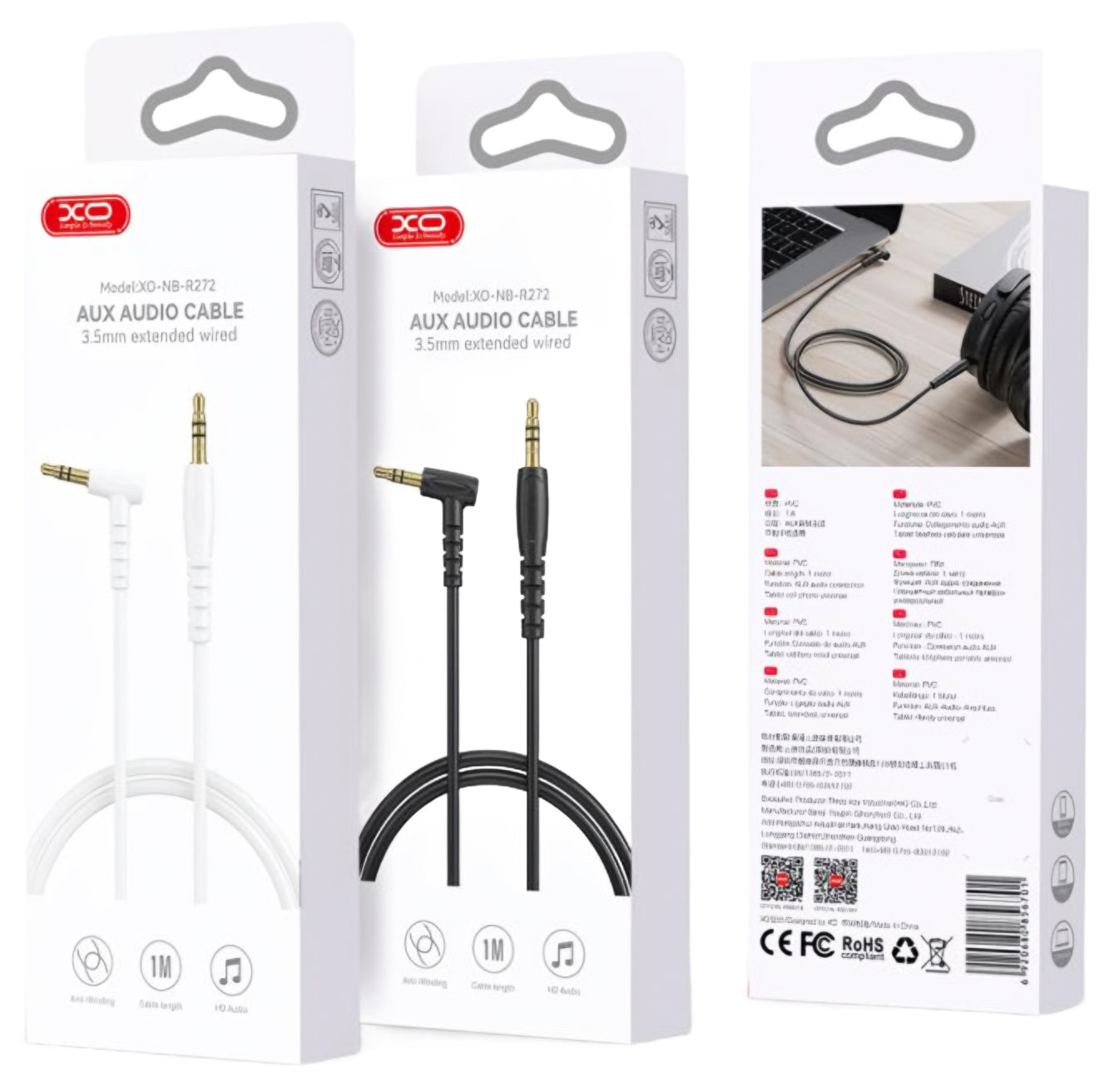 Audio Kabel 3.5mm - 3.5mm XO Design NB-R272, 1m, Vit