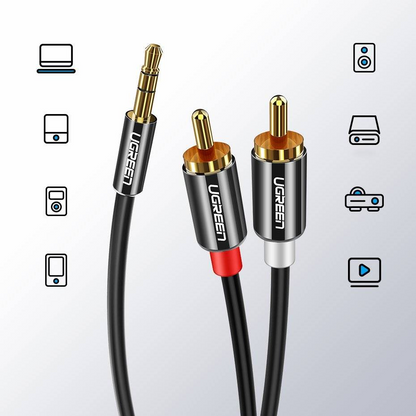 Audio Kabel 3.5mm - 2 x RCA UGREEN AV116, 2m, Svart