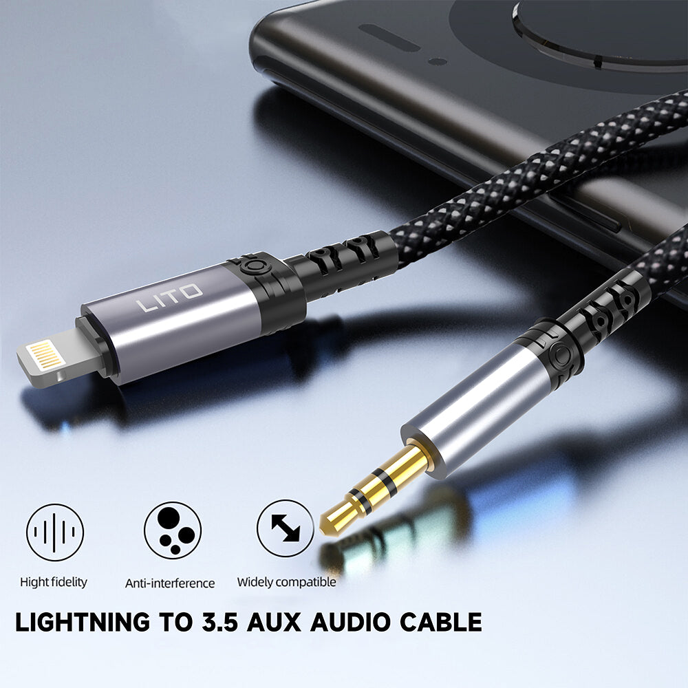 Audio Lightning-kabel - 3.5mm Lito LA01L, 1m, Svart