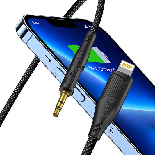 Audio Lightning-kabel - 3,5 mm Lito LA02, 1 m, Svart