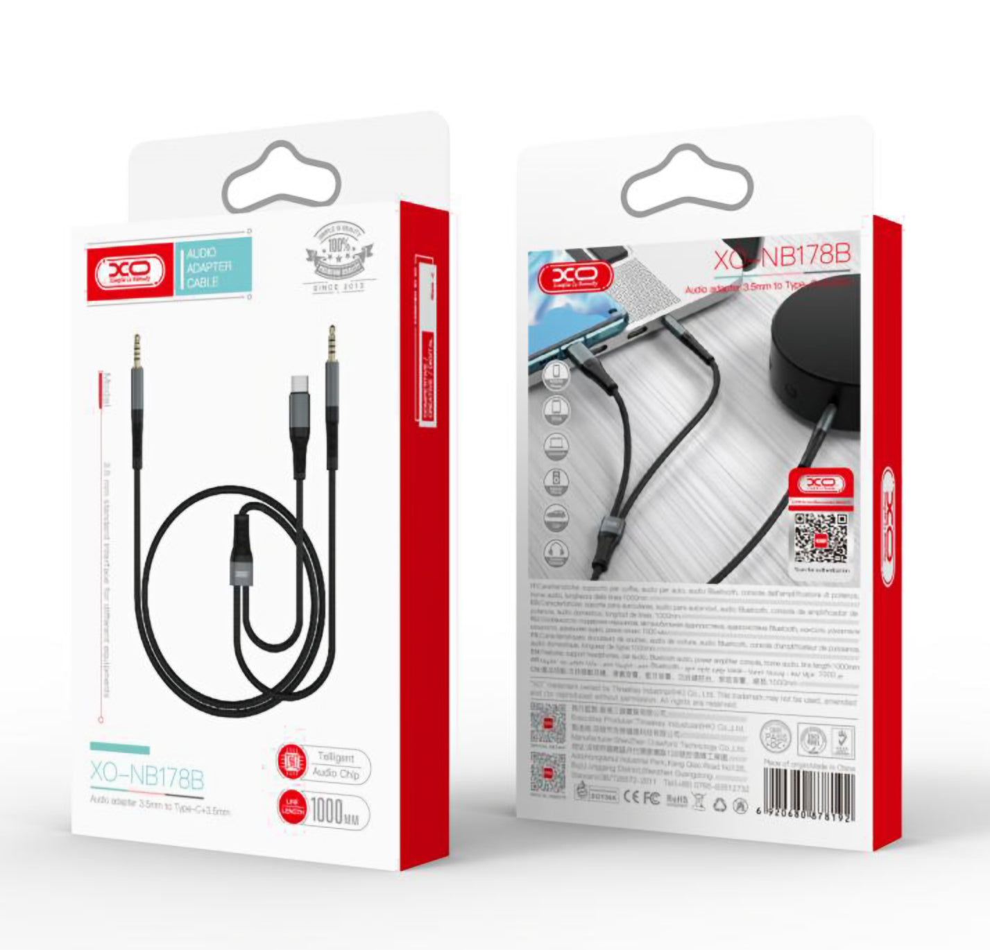 Audio Kabel USB-C / 3.5mm - 3.5mm XO Design NB178B, 1m, Svart