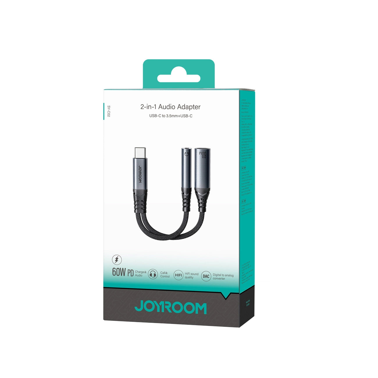 USB-C till 3.5mm / USB-C ljudkabel Joyroom SY-C02, 0.14m, Svart