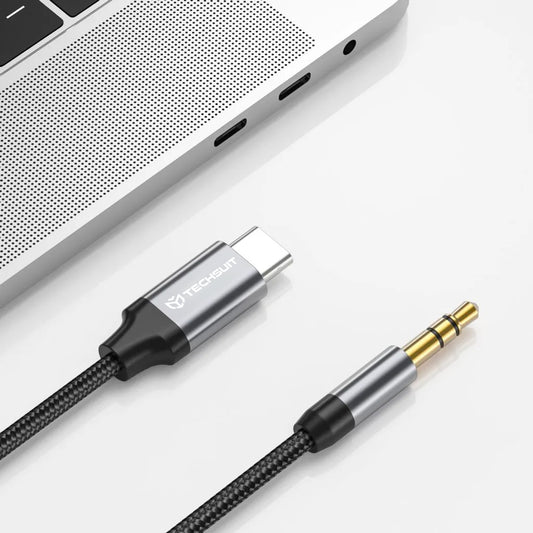 USB-C till 3.5mm Techsuit AC11 FuseXound ljudkabel, 0.5m, Grå
