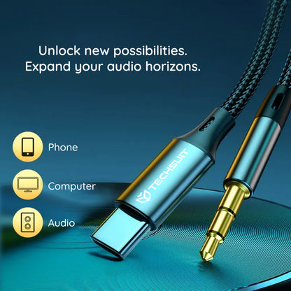 USB-C till 3.5mm Techsuit AC11 FuseXound ljudkabel, 0.5m, Grå