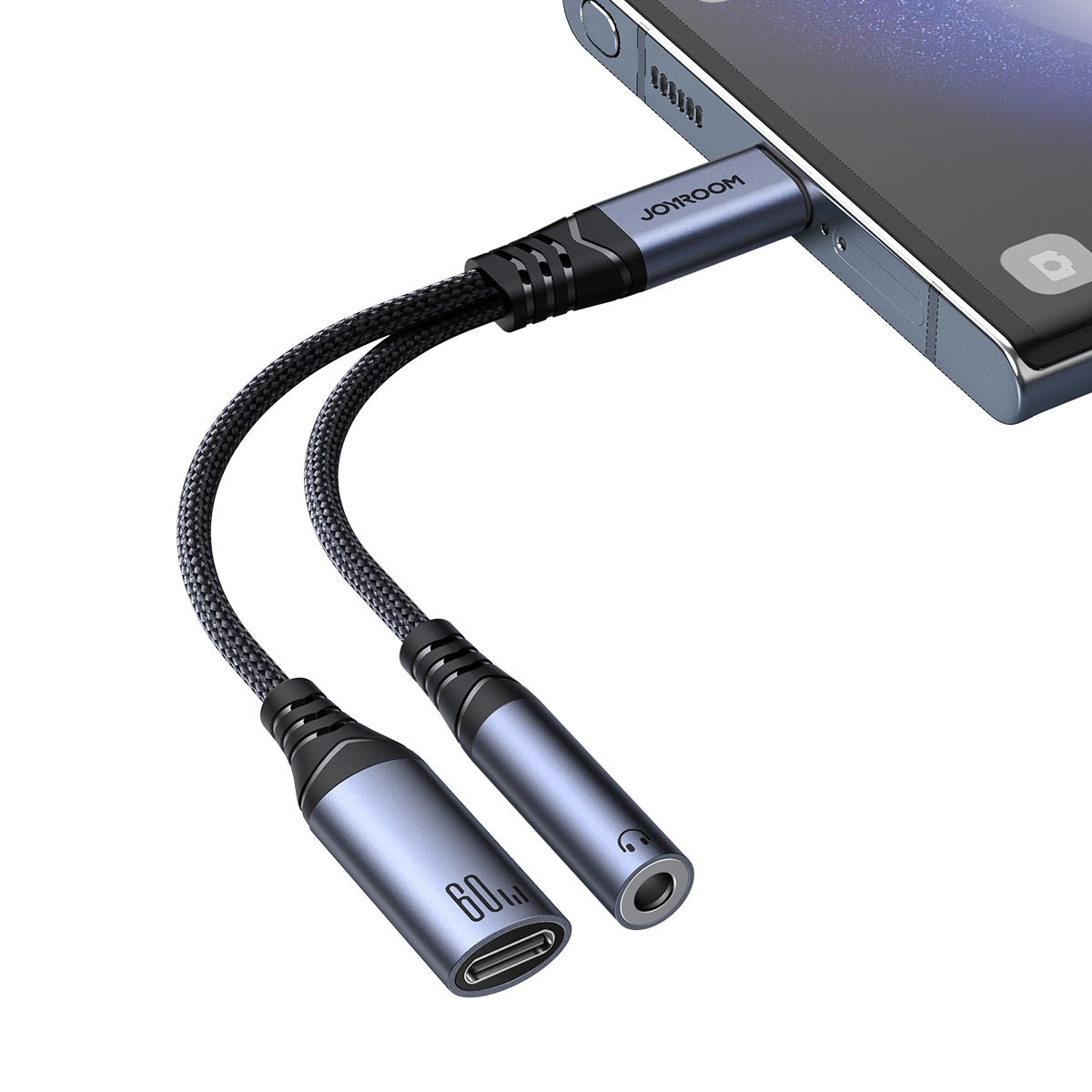 USB-C till 3.5mm / USB-C ljudkabel Joyroom SY-C02, 0.14m, Svart