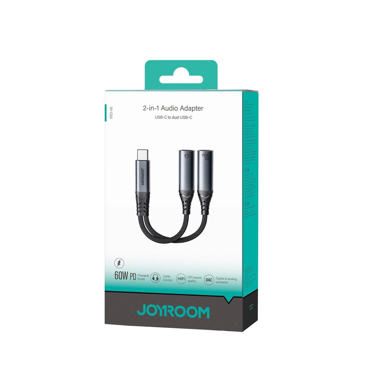 USB-C ljudkabel - 2 x USB-C Joyroom SY-C03, 0,14m, Svart