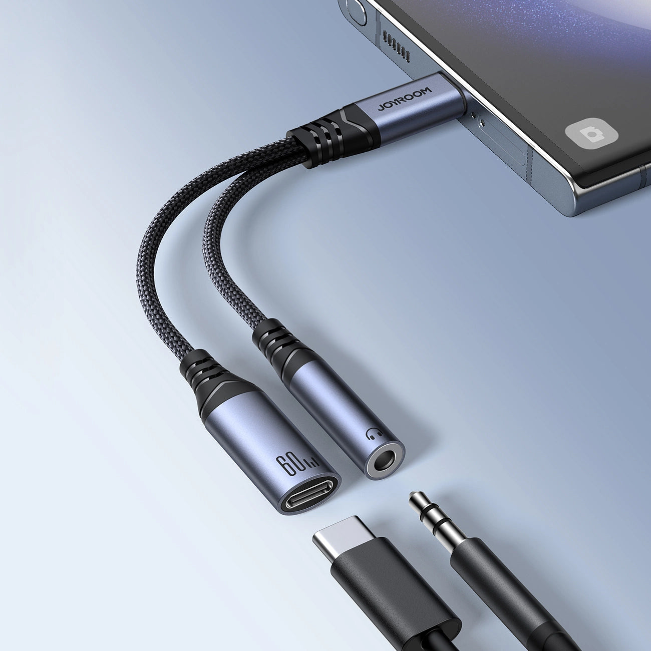USB-C till 3.5mm / USB-C ljudkabel Joyroom SY-C02, 0.14m, Svart