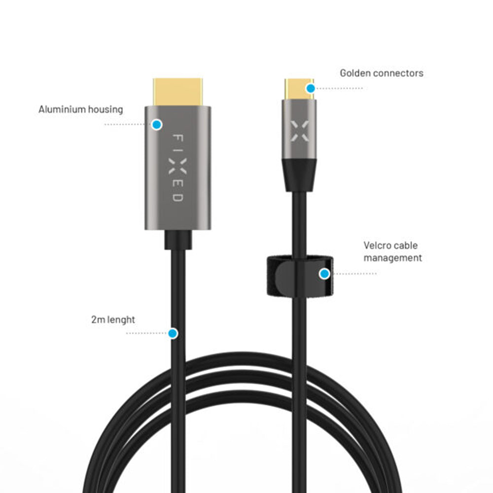 USB-C to HDMI Audio and Video Cable Fixed, 2m, Grey