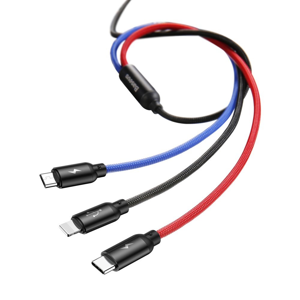 USB-A - Lightning / microUSB / USB-C Baseus Colors 3in1 laddningskabel, 20W, 1.2m, Svart CAMLT-BSY01