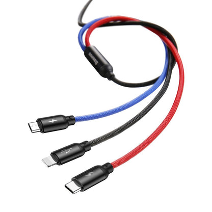 USB-A - Lightning / microUSB / USB-C Baseus Colors 3in1 laddningskabel, 20W, 1.2m, Svart CAMLT-BSY01