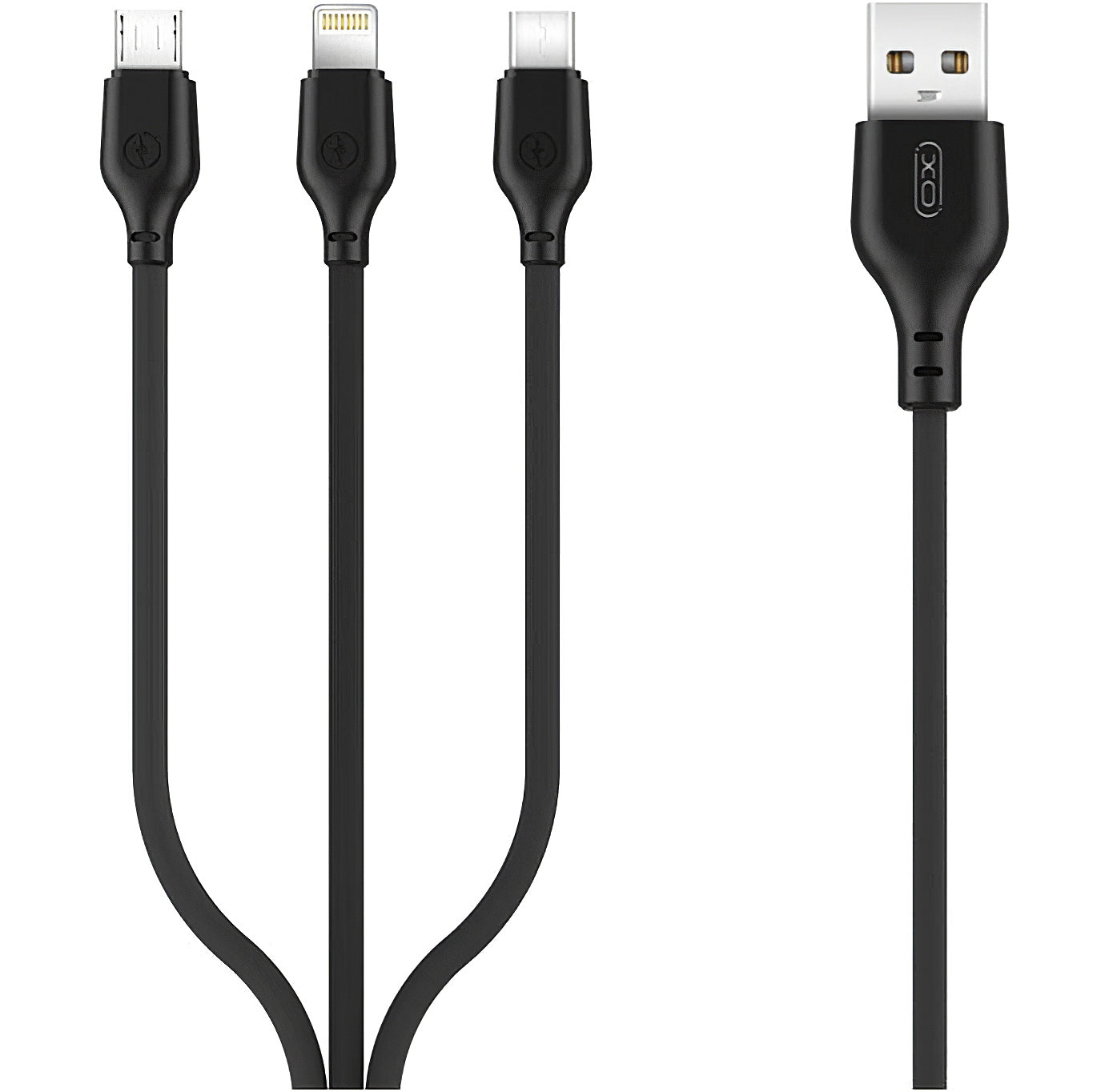 USB-laddningskabel USB-A - Lightning / microUSB / USB-C XO Design NB103 3in1, 10W, 1m, Svart