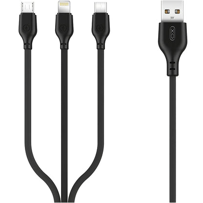 USB-laddningskabel USB-A - Lightning / microUSB / USB-C XO Design NB103 3in1, 10W, 1m, Svart
