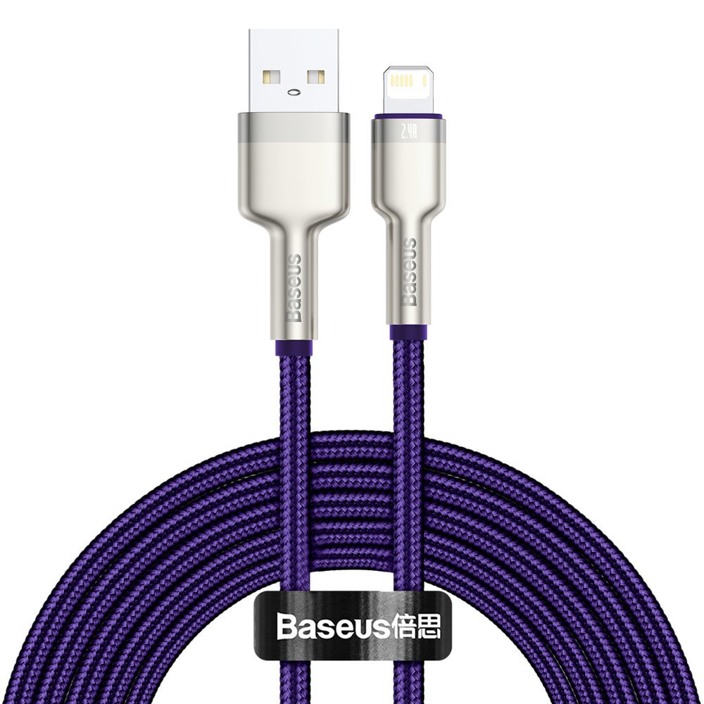 USB-A - Lightning Data- och Laddningskabel Baseus Cafule Metal Series, 18W, 2m, Lila CALJK-B05