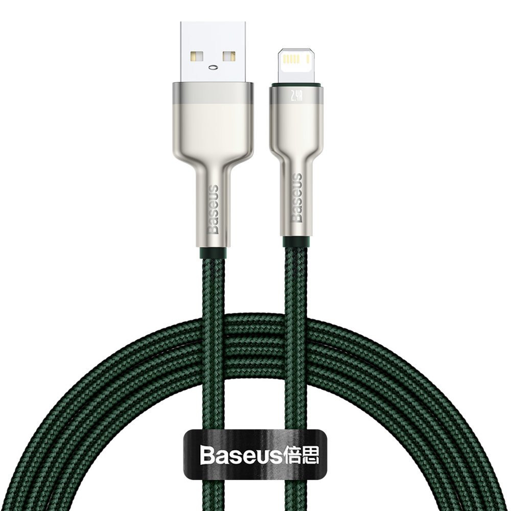 USB-A - Lightning Data- och Laddningskabel Baseus Cafule Metal Series, 18W, 1m, Grön CALJK-A06