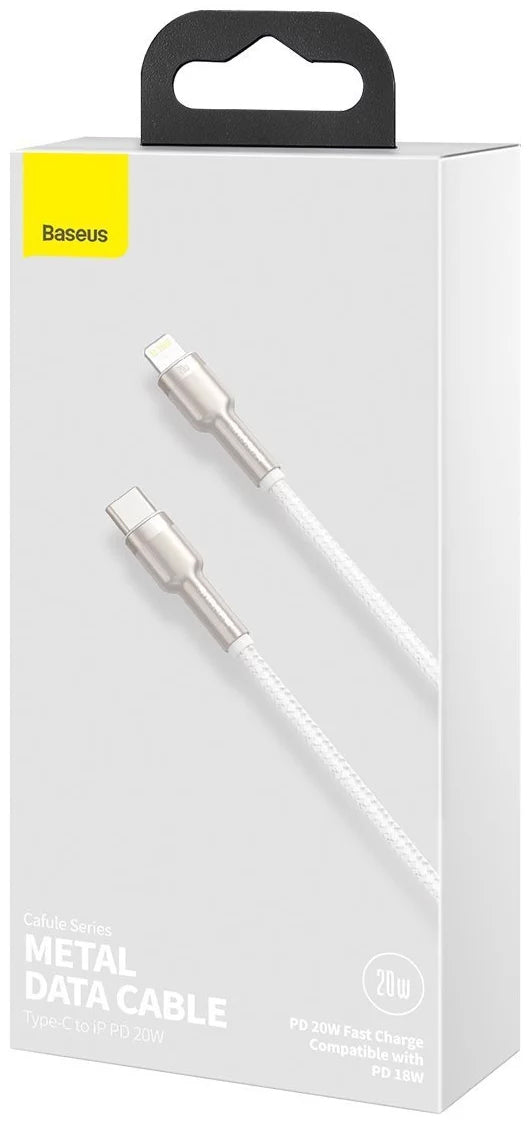 USB-C till Lightning-laddnings- och datakabel Baseus Cafule Metal Series, 20W, 2m, Vit CATLJK-B02