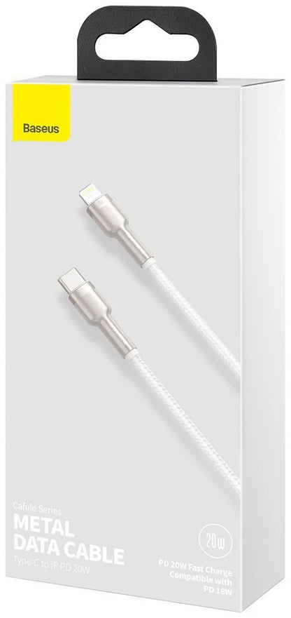 USB-C till Lightning-laddnings- och datakabel Baseus Cafule Metal Series, 20W, 2m, Vit CATLJK-B02