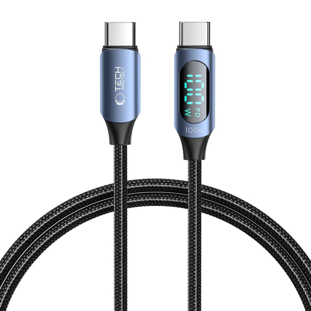 USB-C data- och laddningskabel - USB-C Tech-Protect Ultraboost LED, 100W, 1m, Blå 