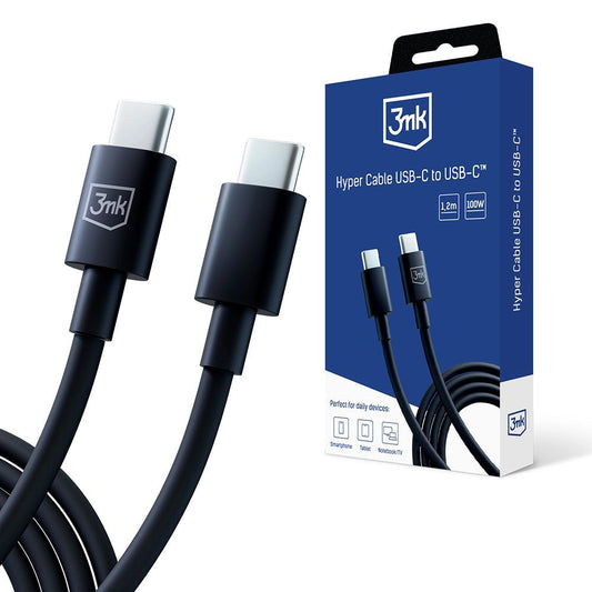 USB-C Data- och Laddningskabel - USB-C 3MK Hyper, 100W, 1.2m, Svart