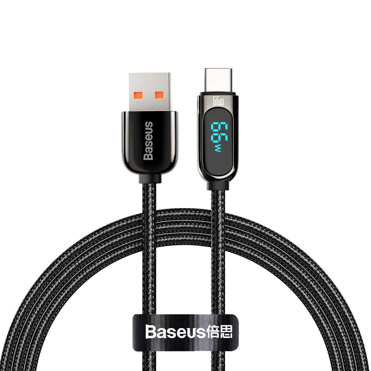 USB-A till USB-C Data- och Laddningskabel Baseus Display, 66W, 2m, Svart CASX020101