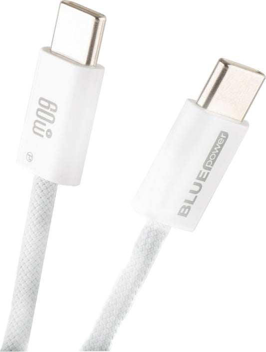 USB-C - USB-C Data- och Laddningskabel Blue Power NB-Q273, 60W, 1m, Vit
