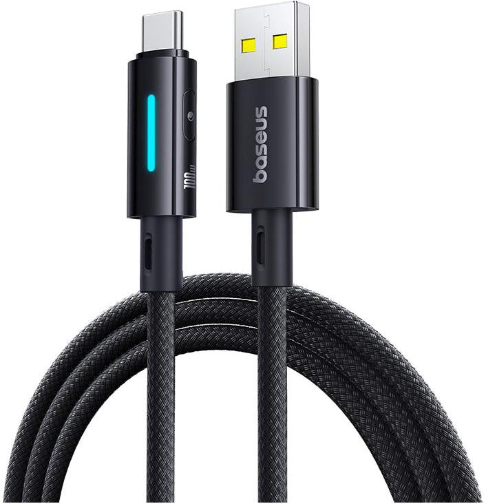 USB-A till USB-C Baseus Lit Button Control data- och laddningskabel, 100W, 1m, Svart P10379002121-00