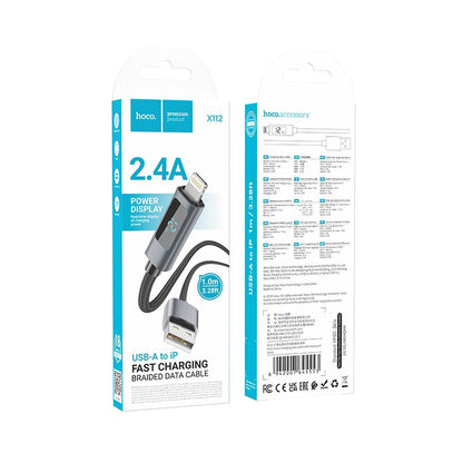 Data- och laddningskabel USB-A - Lightning HOCO Display X112, 18W, 1m, Svart