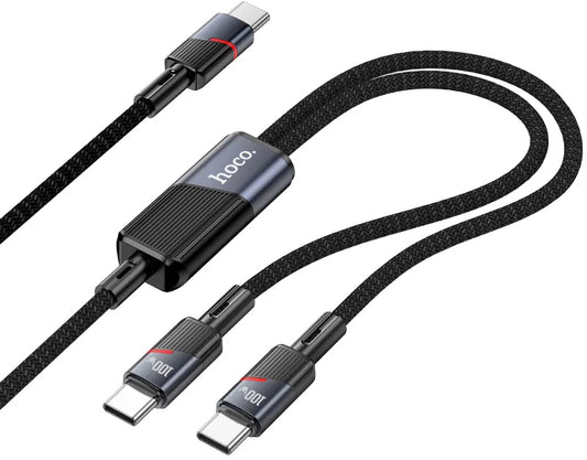USB-C Data- och Laddningskabel - 2 x USB-C HOCO U139 2in1, 100W, 1.2m, Svart