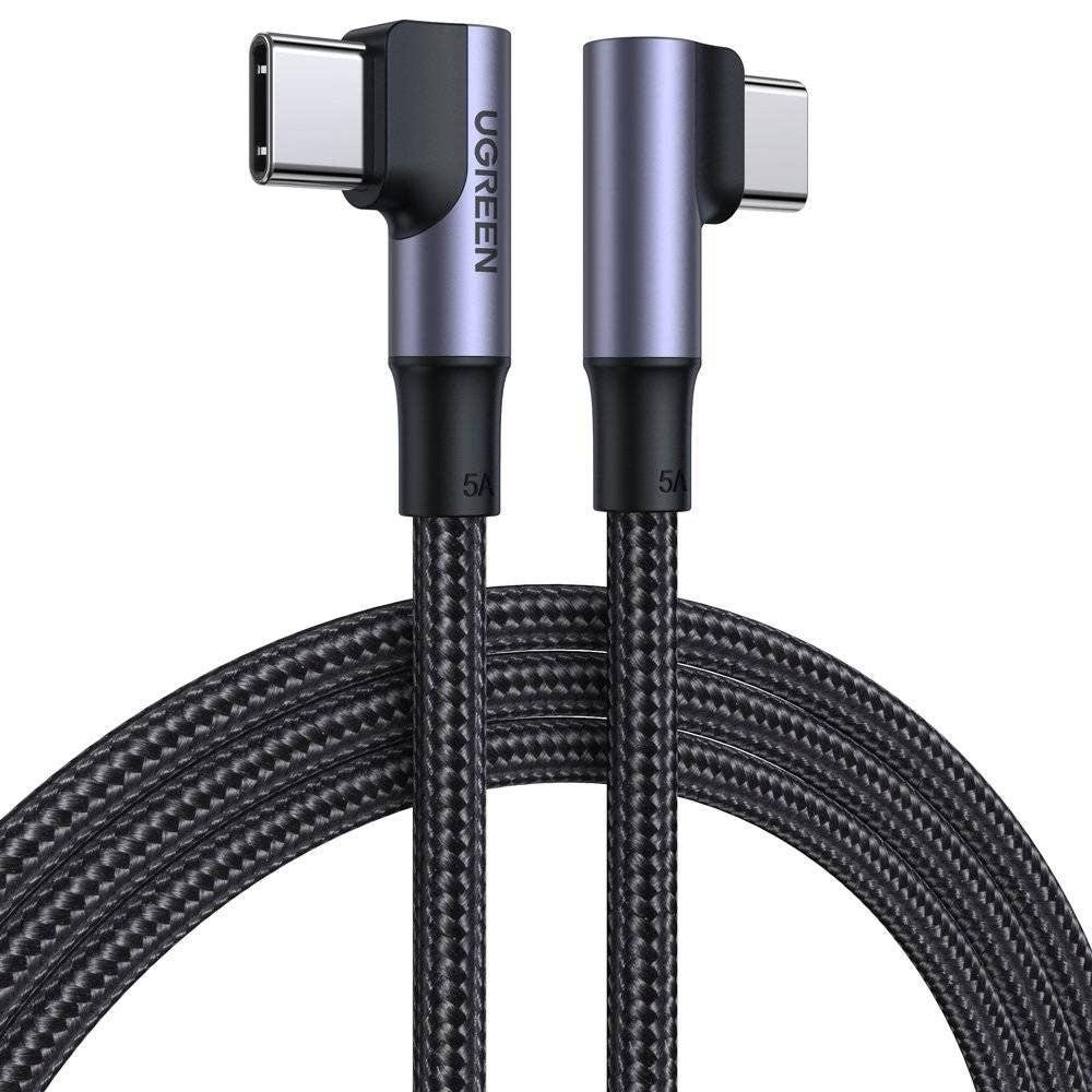 USB-C till USB-C data- och laddningskabel UGREEN US335 Angled, 100W, 2m, Svart
