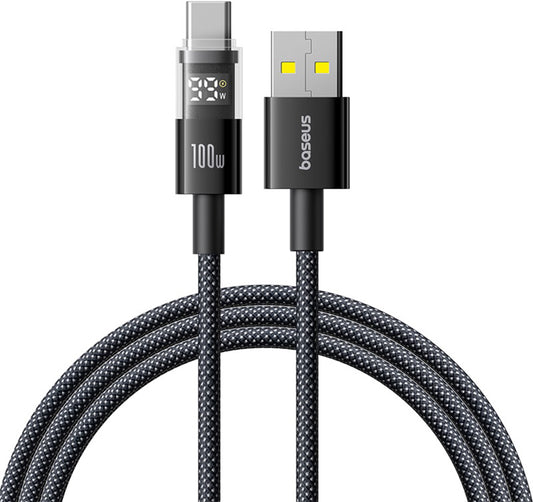 USB-A till USB-C Baseus Display 2 data- och laddningskabel, 100W, 1m, Svart P10382701121-00
