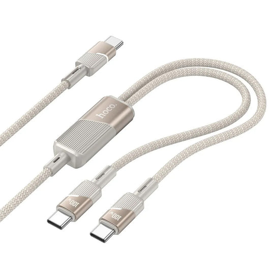 USB-C Data- och Laddningskabel - 2 x USB-C HOCO U139 2in1, 100W, 1.2m, Guld