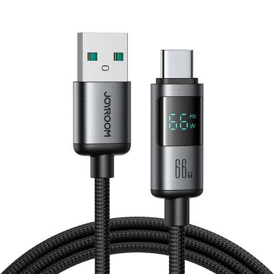 USB-A till USB-C data- och laddningskabel Joyroom S-A16 Pro Prism Display, 66W, 1.2m, Svart