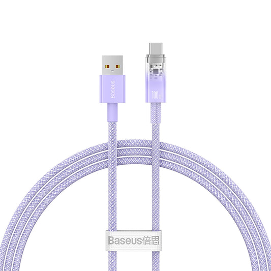 USB-A till USB-C Data- och Laddningskabel Baseus Explorer, 100W, 1m, Lila CATS010405