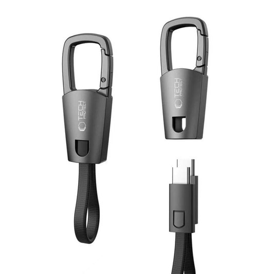 USB-C Data- och Laddningskabel - USB-C Tech-Protect Ultraboost DNA Nyckelringskabel, 60W, 0.17m, Grå