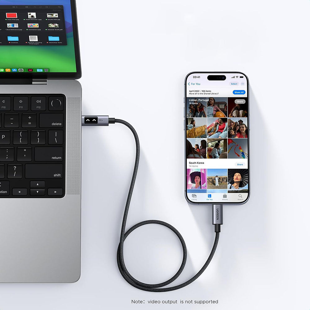 USB-C till USB-C data- och laddningskabel UGREEN L509, 100W, 0.5m, Grå