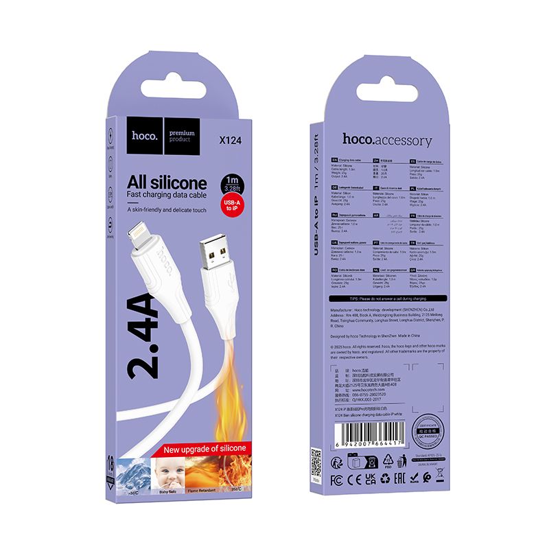 Data- och laddningskabel USB-A - Lightning HOCO X124, 18W, 1m, Vit