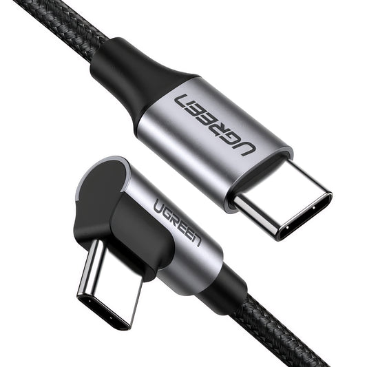 USB-C till USB-C data- och laddningskabel UGREEN US255 Angled, 60W, 3m, Grå