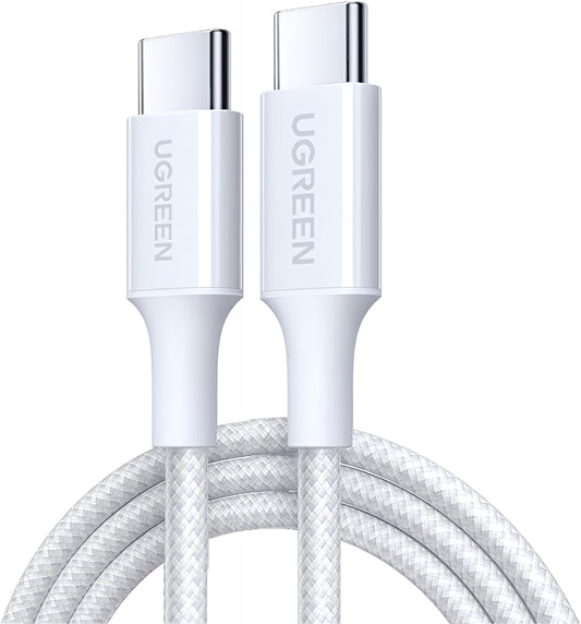 USB-C till USB-C data- och laddningskabel UGREEN L501, 60W, 2m, Vit