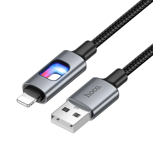 USB-A - Lightning HOCO U144 Led data- och laddningskabel, 18W, 1.2m, Svart